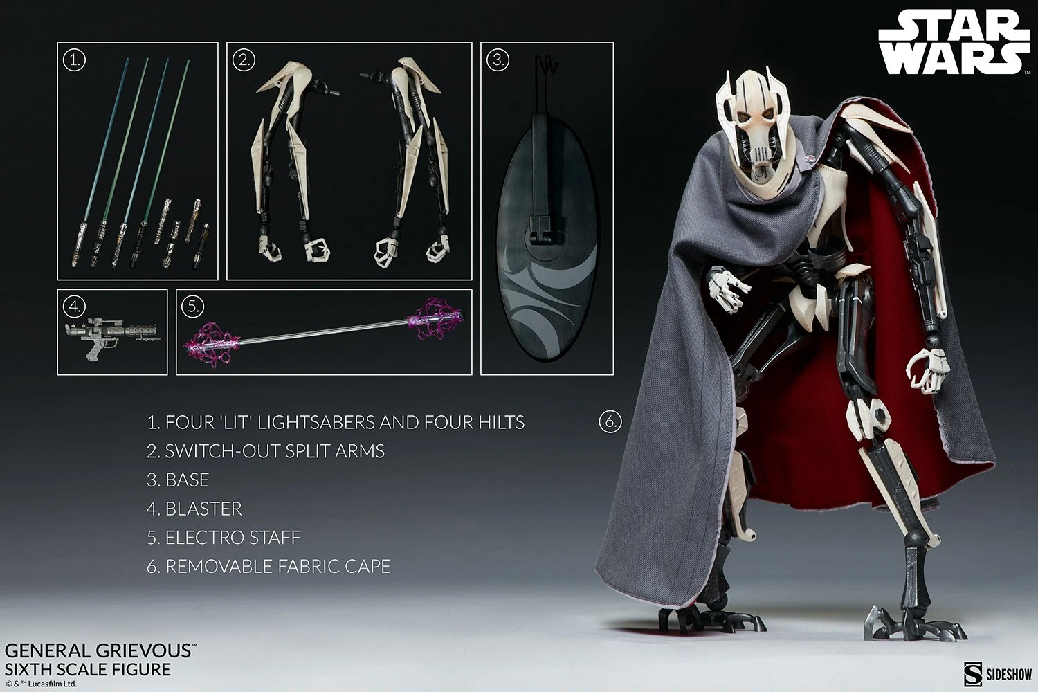 Star Wars General Grievous 1/6 Action Figure BySideshow Collectibles 2 Star Wars General Grievous 1/6 Action Figure BySideshow Collectibles - Image 2