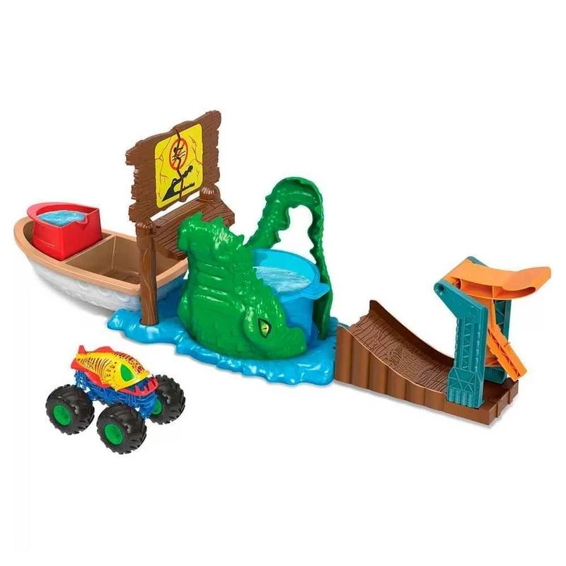 MATTEL Hot Wheels Monster Trucks Color Shifters Crocodile Escape Playset 2 MATTEL Hot Wheels Monster Trucks Color Shifters Crocodile Escape Playset - Image 2